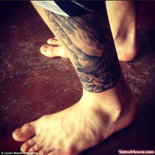 Praying Hands Leg Tattoo