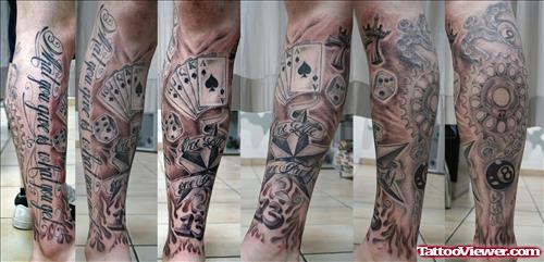 Grey Ink Gangsta Leg Tattoo