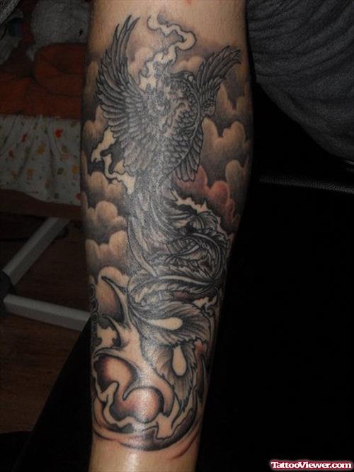 Grey Ink Leg Tattoo Sleeve Tattoo