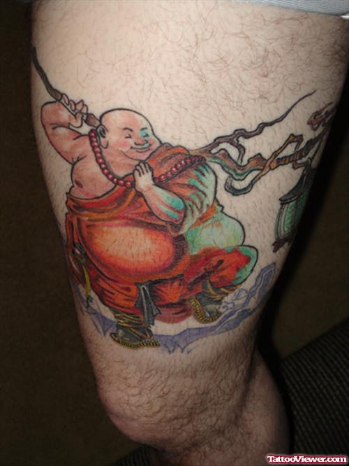 Colored Ink Buddha Leg Tattoo