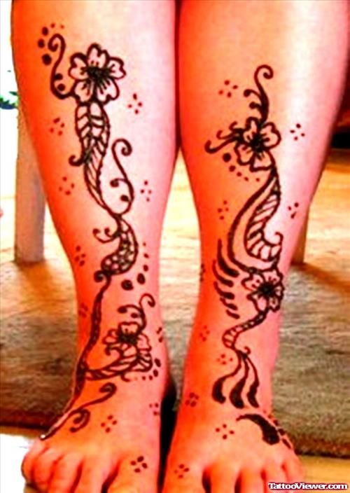 Henna Flowers Leg Tattoos