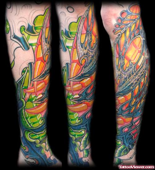 Cool Colored Biomechanical Leg Tattoos