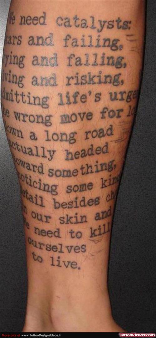 Attractive Lettering Leg Tattoo