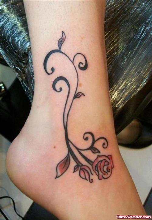 Colored Rose Flower Leg Tattoo