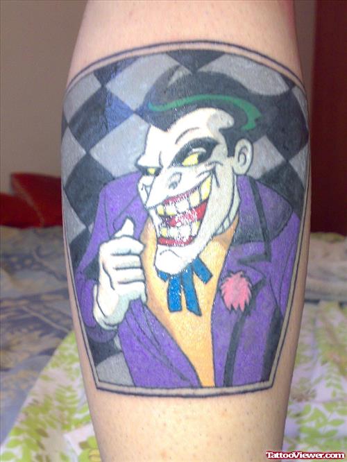 Colored Ink Clown Leg Tattoo