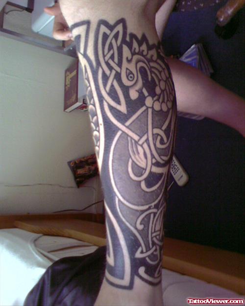 Awful Grey Ink Celtic Leg Tattoo