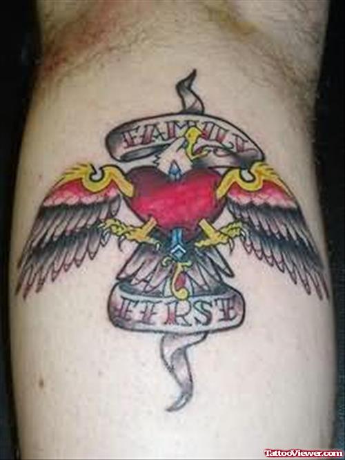 Eagle Family Tattoo On Leg