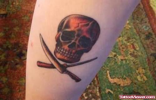 Danger Skull Tattoo On Leg