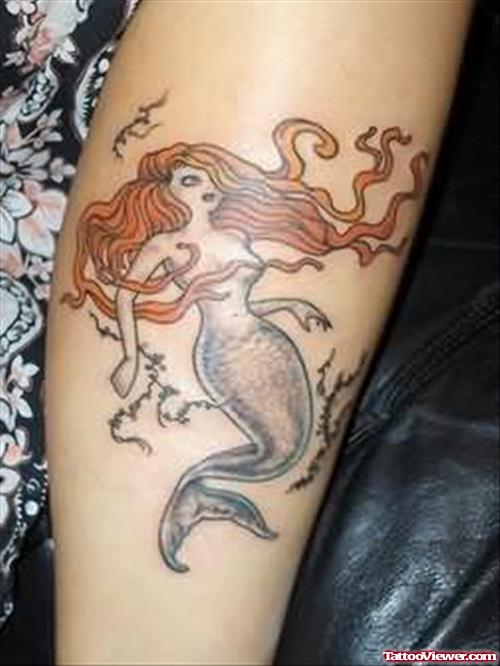 Mermaid Tattoo On Leg