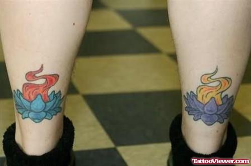 Lotus Flame Tattoo On Leg