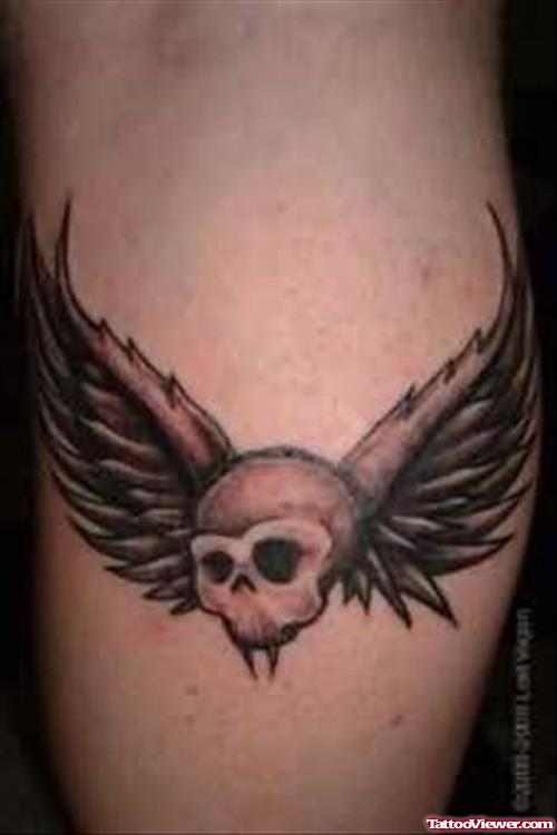 Winged Skull Tattoo On Leg
