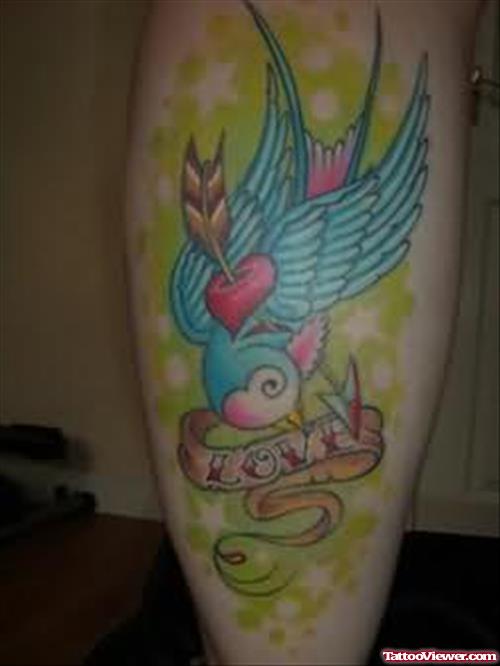 Bird Love Tattoo On Leg