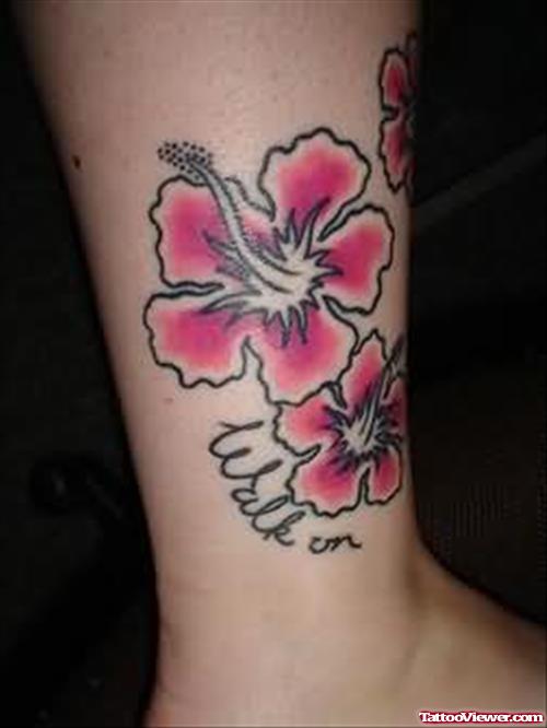 Hibiscus Flowers Tattoos On Leg
