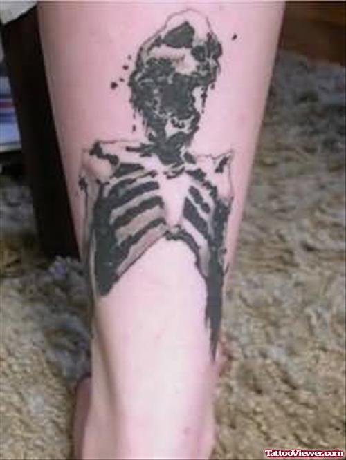 Skull Body Tattoo On Leg