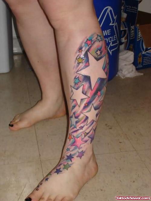 Stars Tattoos On Left Leg
