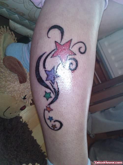 Awesome Star Tattoo On Leg For Girls