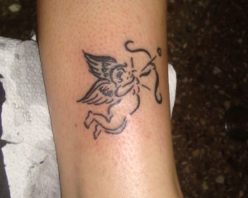 Cherub Angel With Bow Leg Tattoo