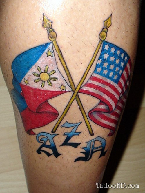 Colored Flags Leg Tattoo