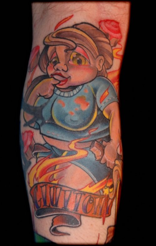 Girl Eating Chocolate Leg Tattoo