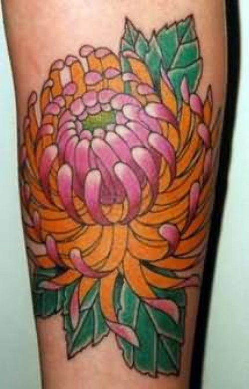 Perky Flower Tattoo On Leg