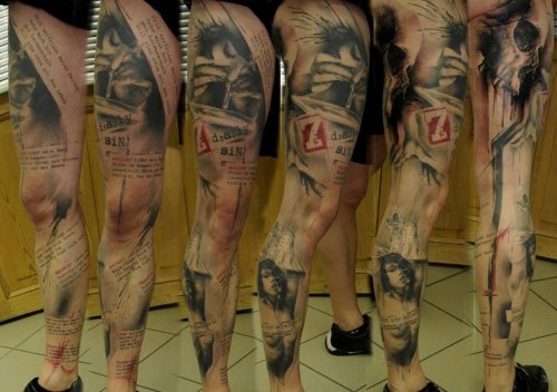 Abstarct Black Ink Leg Tattoo