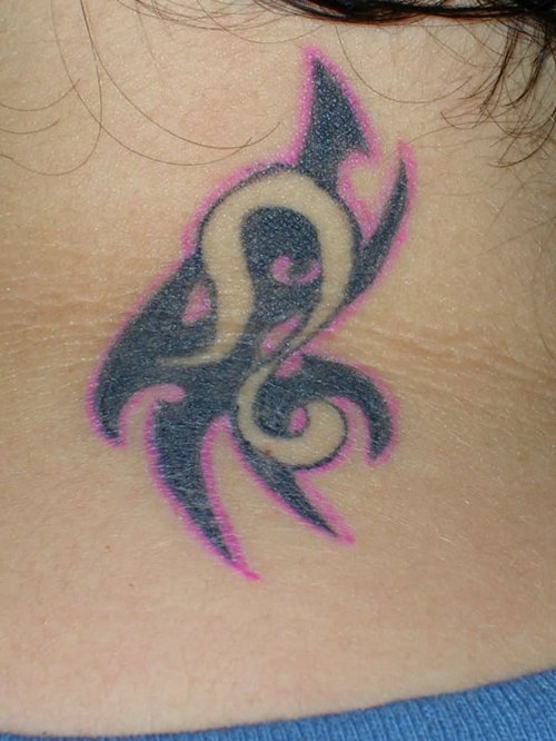 Leo Zodiac Symbol Tattoo On Side Neck