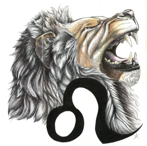 Lion Head and Leo Sign Tattoo Design