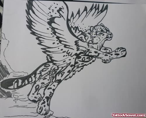 Flying Leopard Tattoo Drawing