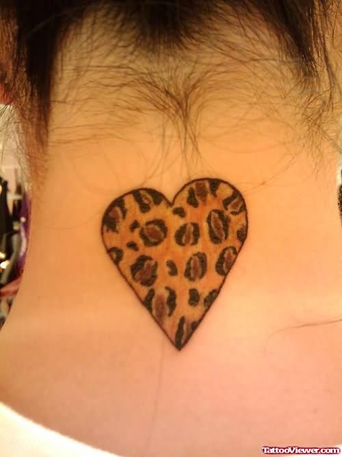 Leopard Heart Tattoo On Back Neck