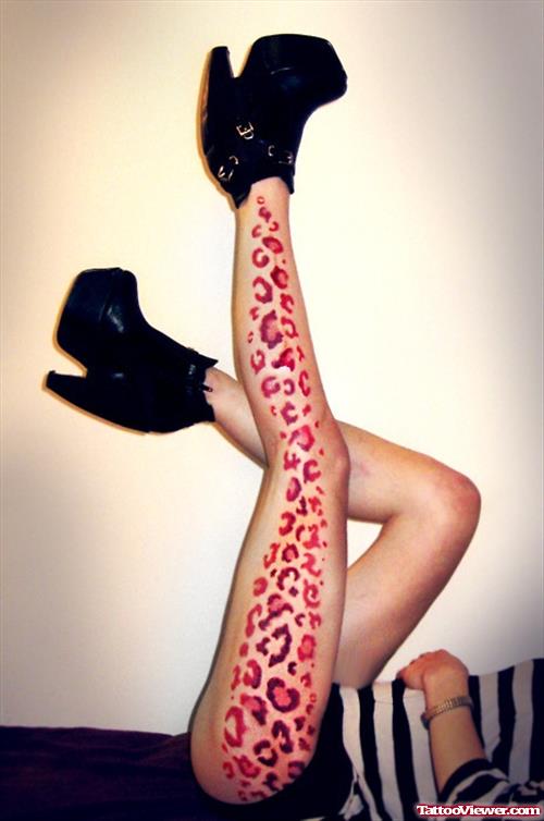 Cute Leopard Tattoo On Back Legs
