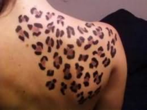 Leopard Skin Tattoos On Back Shoulder