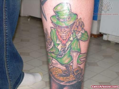 Leprechaun Tattoo On Leg