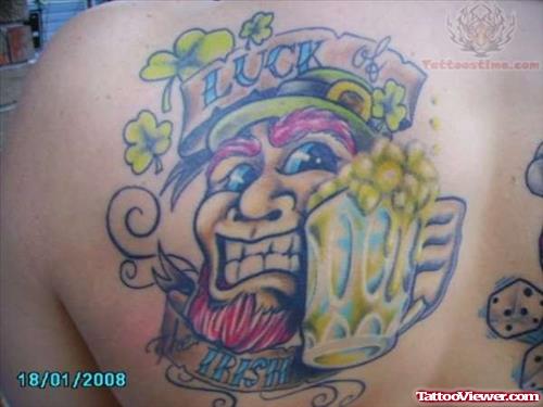 Leprechaun Tattoo on Back Shoulder