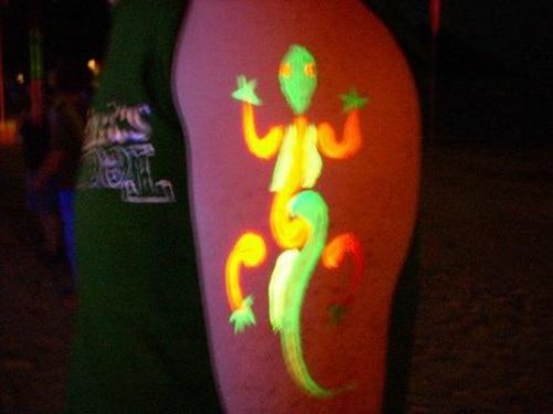 Colored Light Lizard Tattoo On Half Sleeve