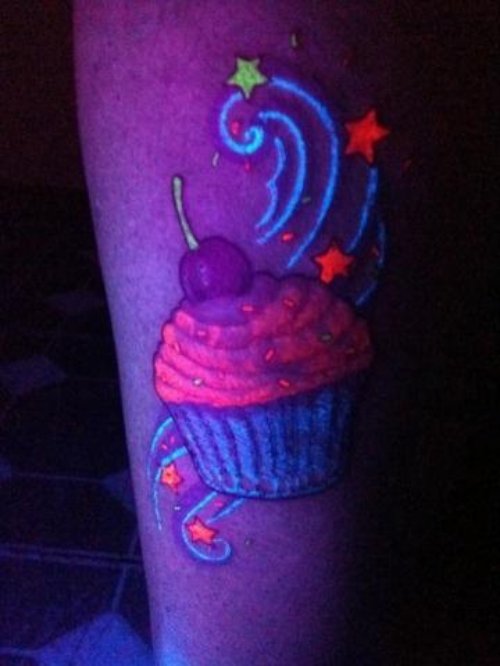 Colored Cupcake Light Tattoo On Arm