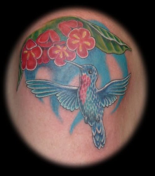 Color Ink Bird And Flowers Lighthouse Tattoo