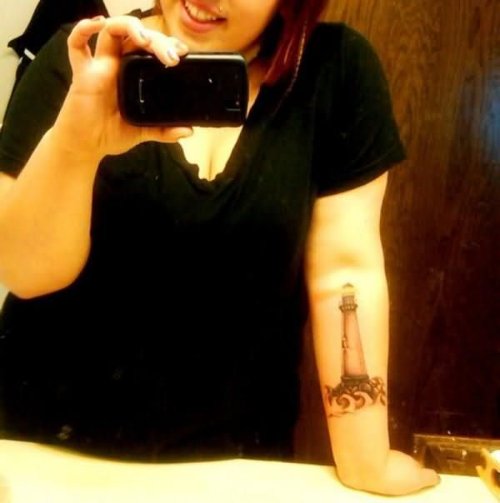 Girl Left Sleeve Lighthouse Tattoo