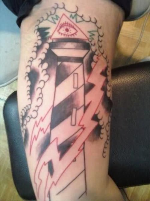 Grey Ink Lighthouse Tattoo
