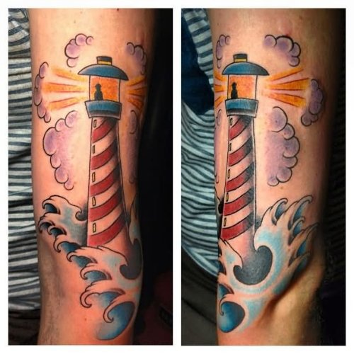 Amazing Lighthouse Tattoo On Left Sleeve