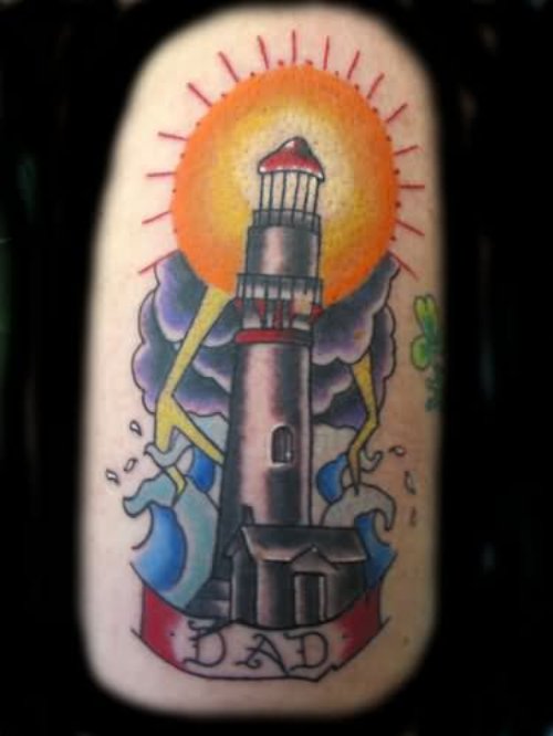 Amazing Color Ink Lighthouse Tattoo Design