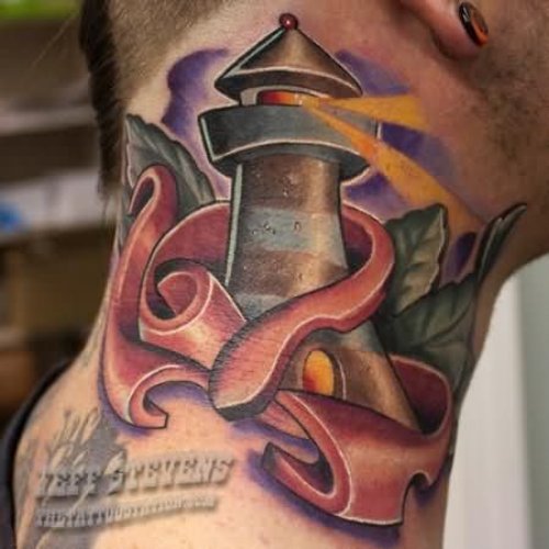 Side Neck Lighthouse Tattoo For Men
