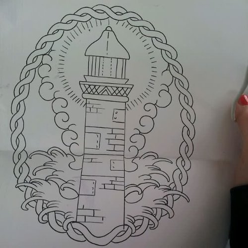 Amazing Grey Ink Lighthouse Tattoo Design
