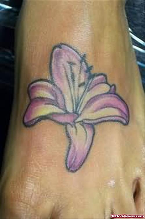 Awesome Lily Flower Tattoo On Foot