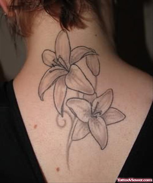 Lily Flower Tattoos on Upper Back