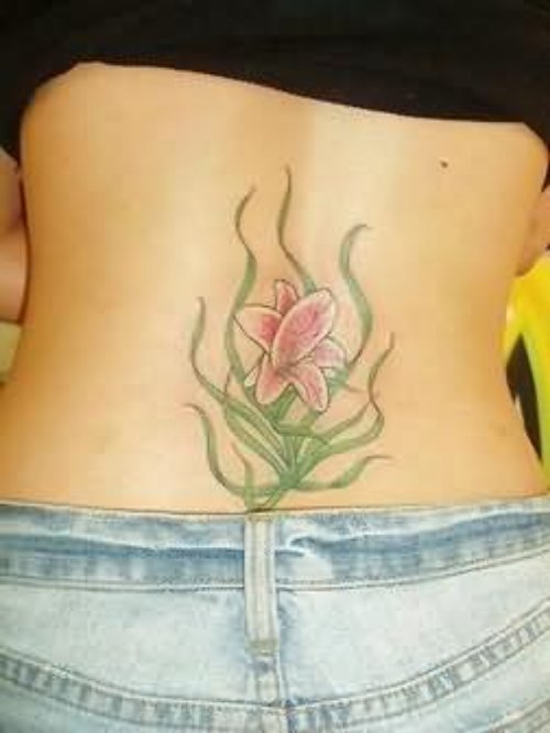 Cute Lily Flower Tattoo On Lower Back