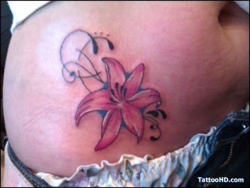 Right Hip Pink Lily Tattoo