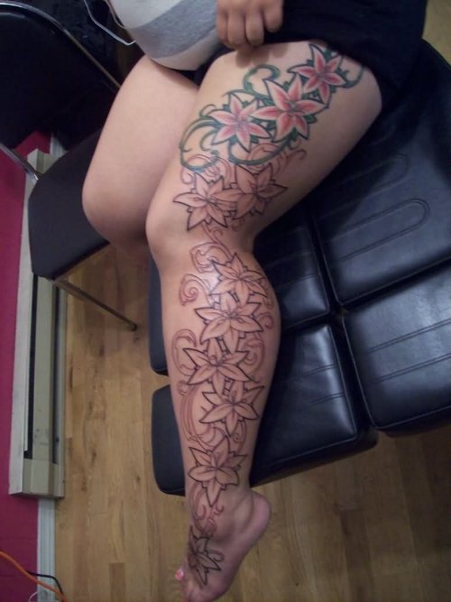 Left Leg Sleeve Lily Tattoo