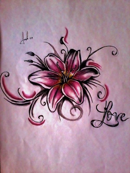 Amazing Love And Lily Tattoo Design