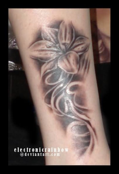 Grey Ink Lily Flower Tattoo