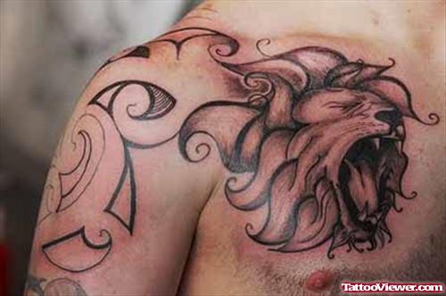Special Lion Tattoo On Man Chest